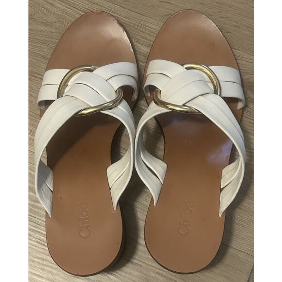 Chloé Women's Rony Ivory Crisscross Block Heel Sandals Italy - 39EU / 8.5US - Picture 2 of 6